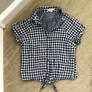 Cute navy gingham tie front blouse